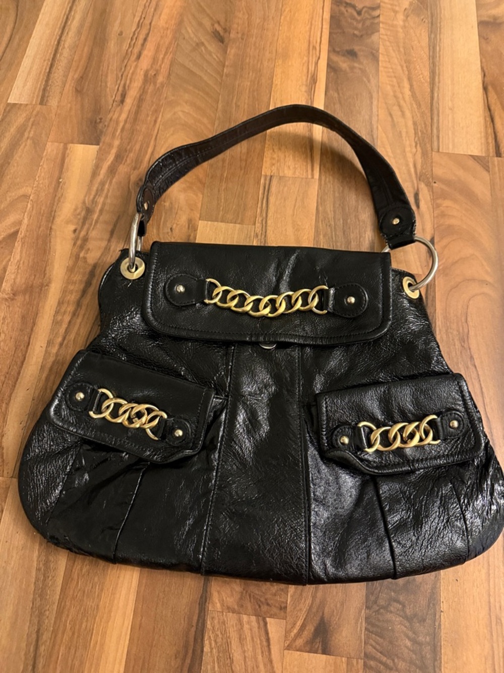Cynthia Rowley Black Shoulder Bag with Gold Chain Details